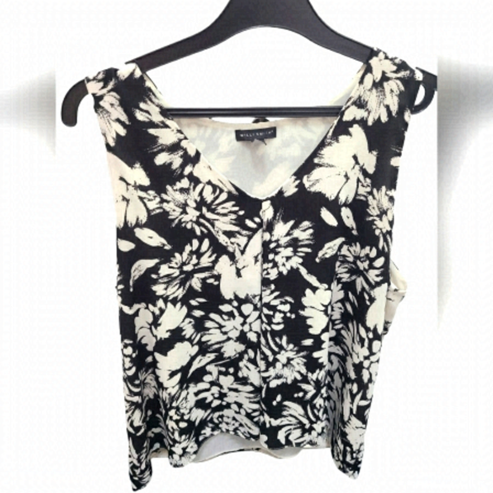 WILLI SMITH Sleeveless Black & White Floral Blouse Size XL